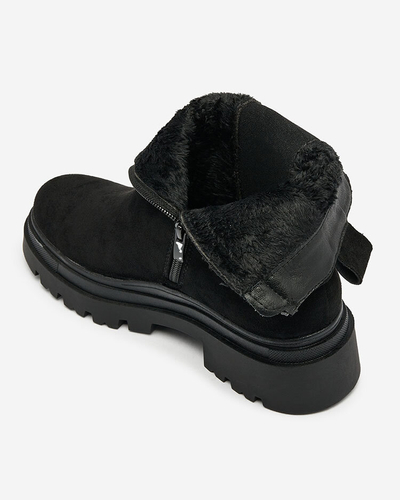 Royalfashion Schwarze Damenstiefel mit Zierriemen Doasa