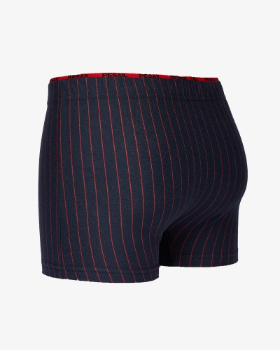 Royalfashion Marineblaue Herren-Boxershorts mit roten Streifen