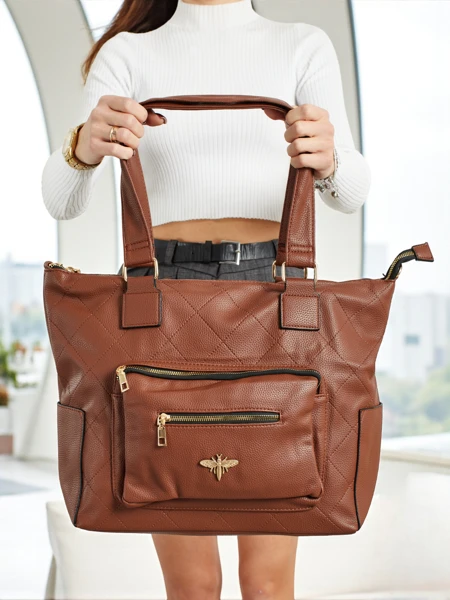 Damen Shopper Handtasche Öko Leder gesteppt Marvaya