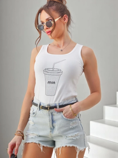 Royalfashion Baumwolltanktop für Damen mit einer mit Strass verzierten Kopfform