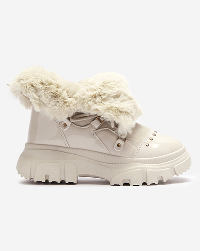 Beige Damen-Schneestiefel zum Schnüren Fentes- Footwear