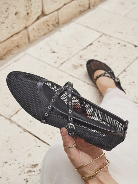 Royalfashion Arethusa Nero Ballerinas aus Mesh mit flachem Absatz