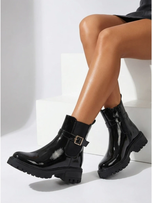 Лаковані жіночі ботильйони з екошкіри Calivi