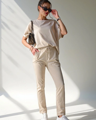 Royalfashion Damen Baumwollset mit kurzen Ärmeln und geraden Hosen