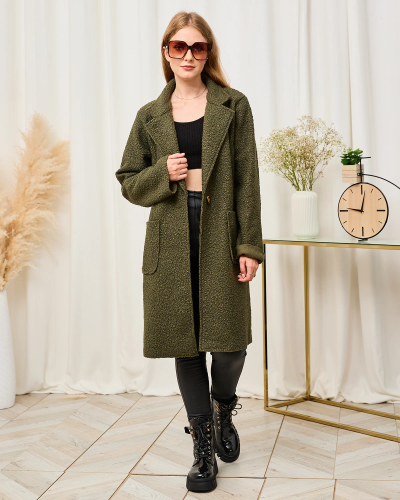 Royalfashion Темно-зелене жіноче пальто з овчини