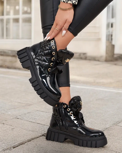 Чоботи стьобані лаковані жіночі чорні Alefro Royalfashion