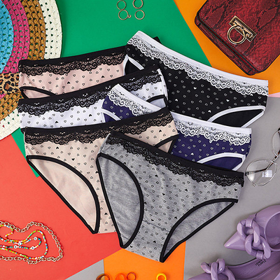 Ein Satz Damenslips aus Baumwolle mit Herzmuster 6 / Packung - Unterwäsche