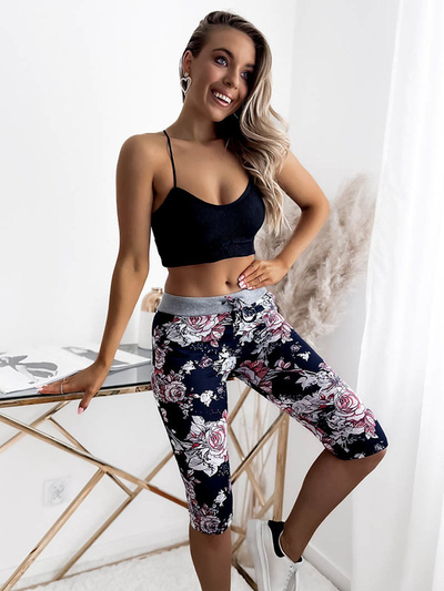 Damen 3/4 Shorts mit Blumenmuster in Marineblau und Koralle PLUS SIZE - Kleidung