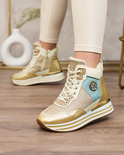 Royalfashion Damen sportliche goldene Sneaker mit Glitzer Kawellas