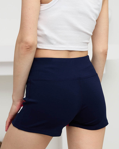 Marineblaue Shorts mit farbigem Einsatz- Kleidung