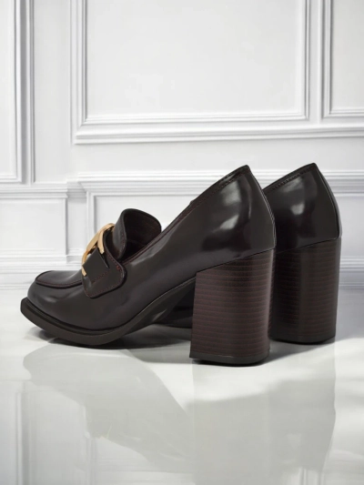 Damen Loafer Persephone Nero mit Blockabsatz Öko-Leder goldene Schnalle