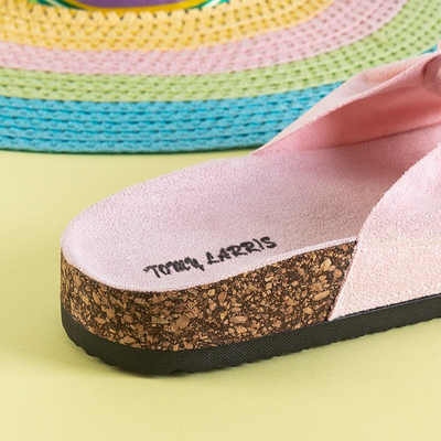 Hellrosa Damenpantoffeln mit Schleife Alanza - Schuhe