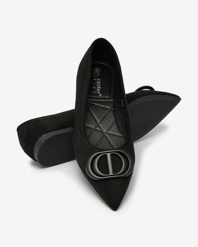 Royalfashion Schwarze Damen-Ballerinas mit spitzer Spitze und Verzierung auf der Nase Tidita