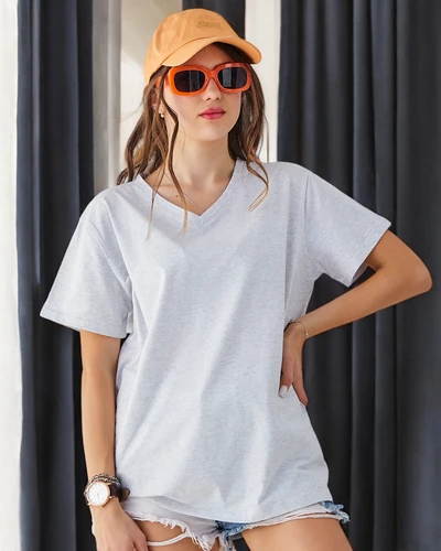 Royalfashion Damen Baumwolle Casual T-Shirt mit V-Ausschnitt