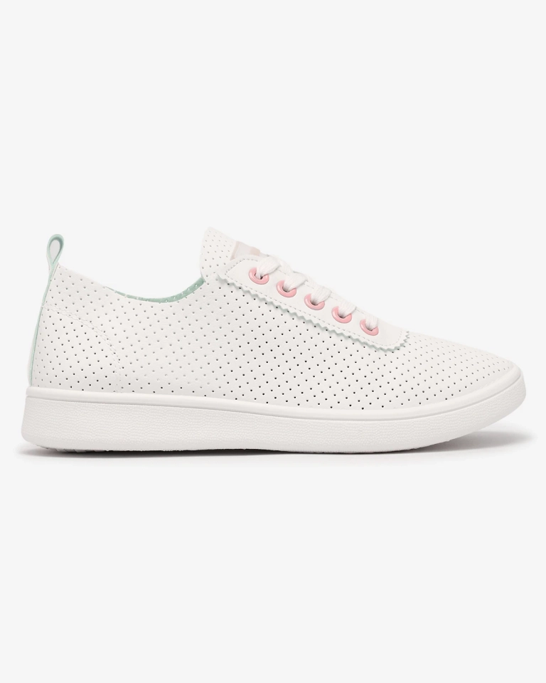 Royalfashion Weiße durchbrochene Damen-Sneaker mit rosa Einsätzen Akeria