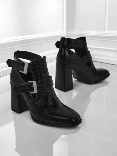 Geprägte Damen Stiefeletten mit Blockabsatz Burnt Halo