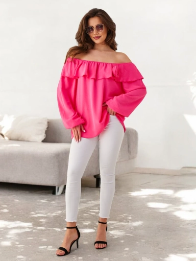 Royalfashion Damenbluse im spanischen Stil mit Rüsche und Blume
