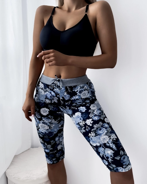 Сині жіночі легінси 3/4 довжини з візерунком PLUS SIZE