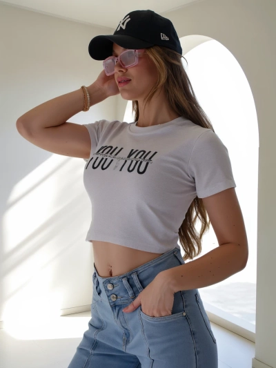 Royalfashion Damen Baumwoll Crop Top mit der Aufschrift