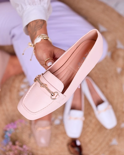 Royalfashion Beige Damen Mokassins mit Goldverzierung Olerika