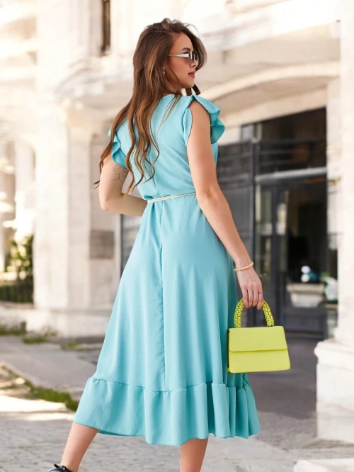 Royalfashion Жіноча міді-сукня з рюшами та короткими рукавами