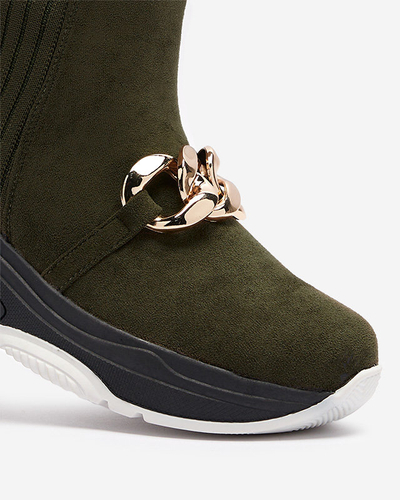 Grüner isolierter Damenstiefel aus Öko-Wildleder Cuzitta- Footwear