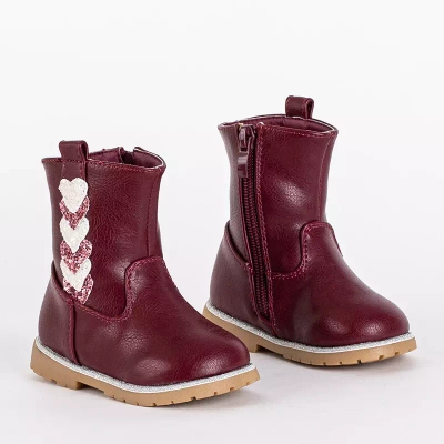 Burgunder-Boots für Mädchen mit dekorativem Nokimi-Shoes-Obermaterial