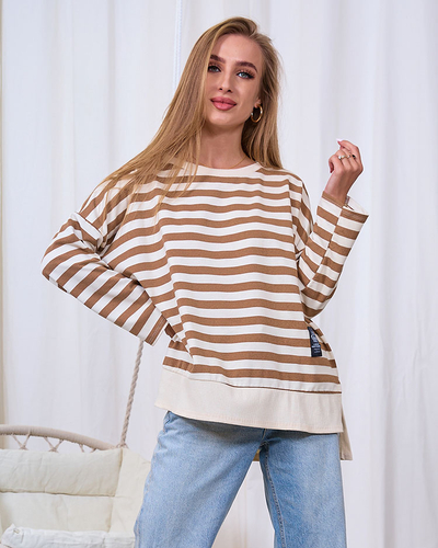 Royalfashion Lange Damenbluse mit braunen Streifen