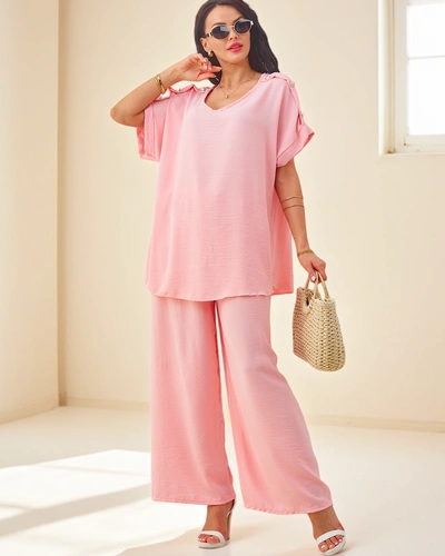 Royalfashion Damen Baumwoll-Set mit kurzen Ärmeln und weiten Hosen