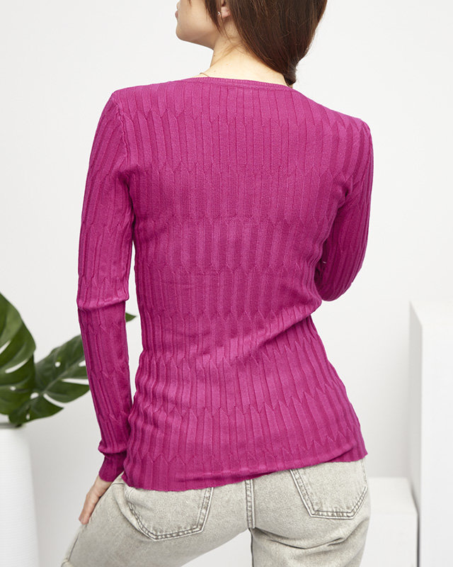 Fuchsia Damenpullover mit V-Ausschnitt - Kleidung