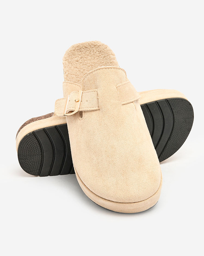 Royalfashion Damenpantoffeln mit Schafsfell und Schnalle Kajis