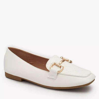 Royalfashion Weiße Damen Steppmokassins mit Goldverzierung Wetifa