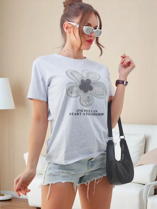 Royalfashion Жіноча бавовняна футболка з квіткою