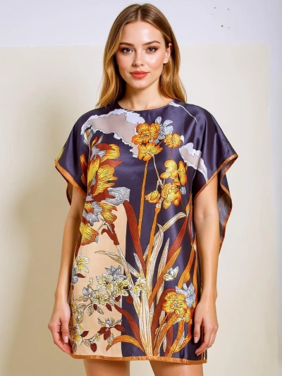 Pareo-Kleid Callista Nero mit buntem Blumenmuster von Royalfashion