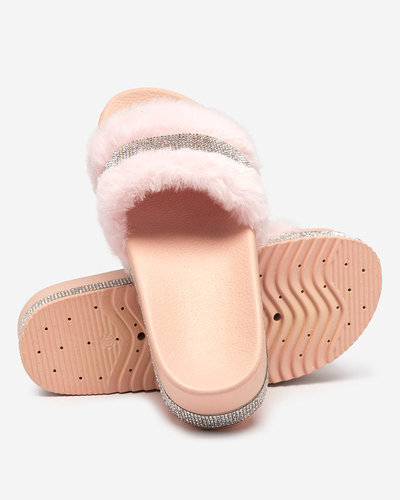 Pinke Damenhausschuhe mit Fell und Zirkonia Zerika - Footwear