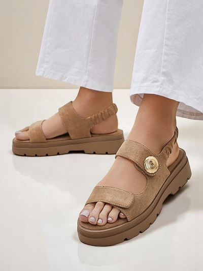 Damen Sandalen Royalfashion Callisto braun Öko-Leder Plateau