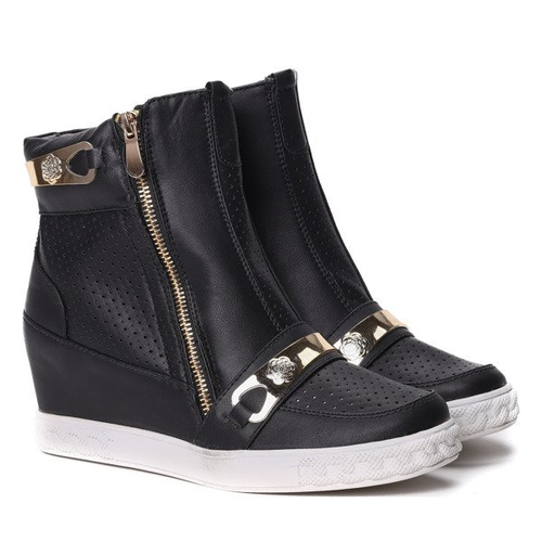 Czarne stylowe botki na koturnie - Obuwie