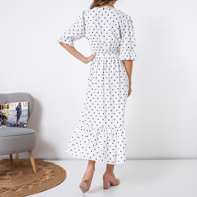 Weißes gepunktetes langes Kleid der Frauen - Kleidung
