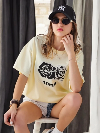 Royalfashion Damen Baumwoll-T-Shirt Rose Blume