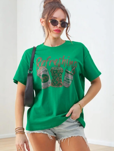Royalfashion Damen Baumwoll-T-Shirt mit Strassdruck