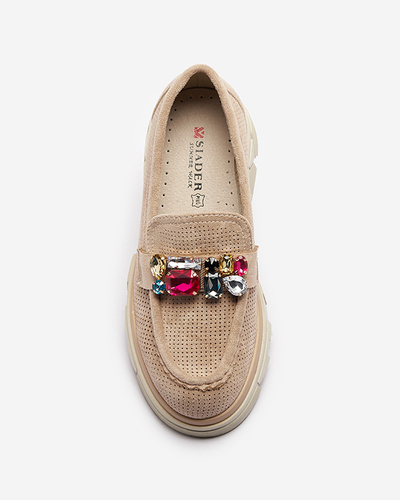 Світло-коричневі ажурні жіночі мокасини з орнаментом Bokkso- Footwear
