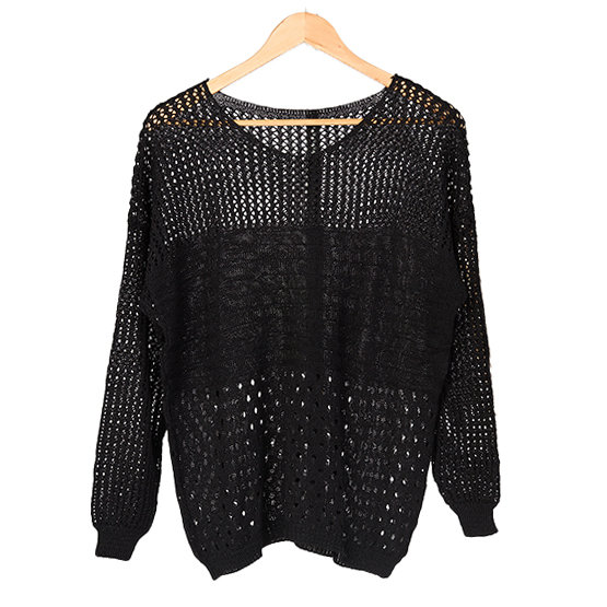 Schwarzer durchbrochener Damenpullover - Kleidung