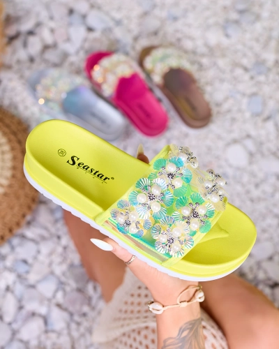 Жовті неонові жіночі шльопанці з оздобленням на платформі Maurelle