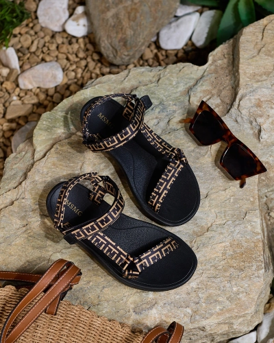 Royalfashion Schwarze und braune Damen-Sport-Sandalen mit Druck Iberifa