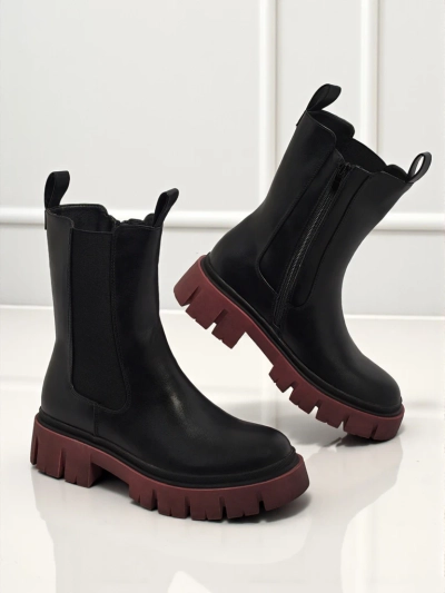Höhere Damen Stiefeletten aus Öko-Leder mit farbiger Sohle Dorvella