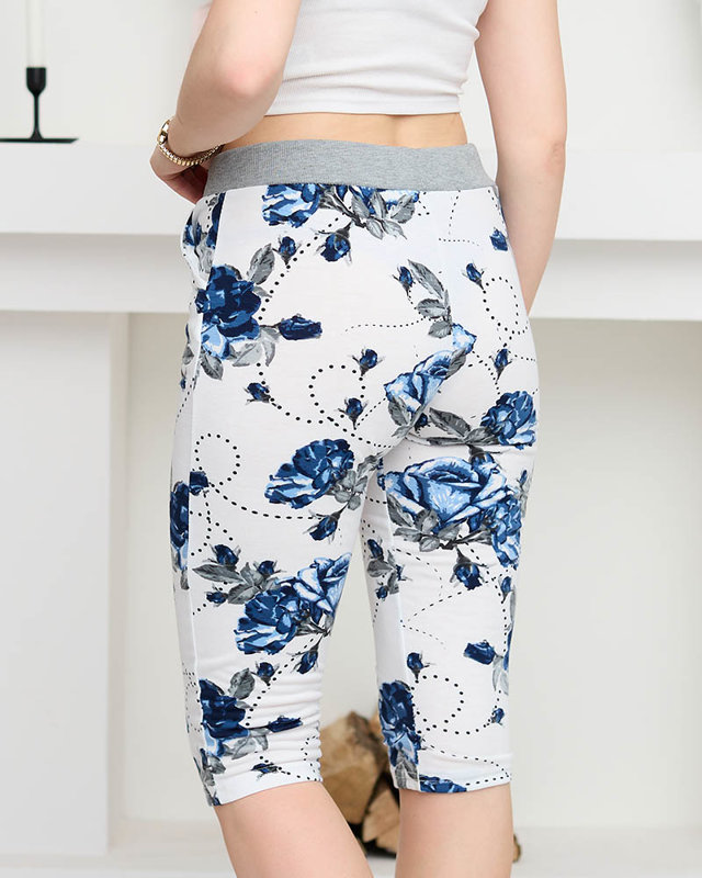 Damen 3/4 Shorts mit Blumenmuster in Weiß und Marineblau PLUS SIZE- Kleidung