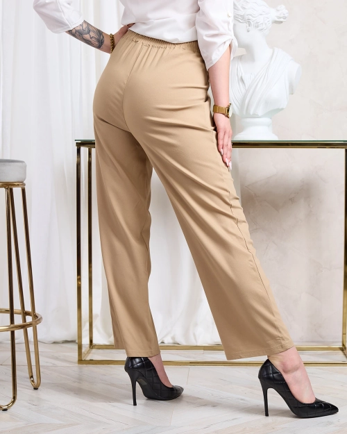 Royalfashion Світло-коричневі жіночі широкі штани з тканини