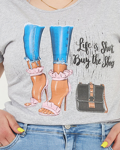 Graues Damen-T-Shirt mit Aufdruck - Kleidung
