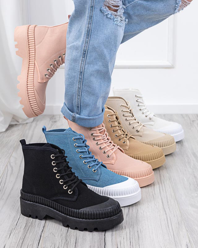 Blaue Damenstiefeletten mit flachem Absatz Roulle - Schuhe