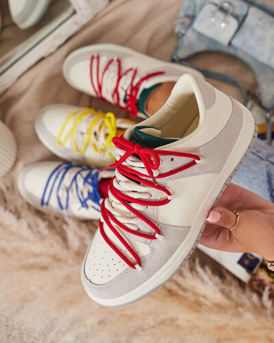 Weiße und graue Damen-Sport-Sneakers mit roten Schnürsenkeln Olierinc - Schuhe